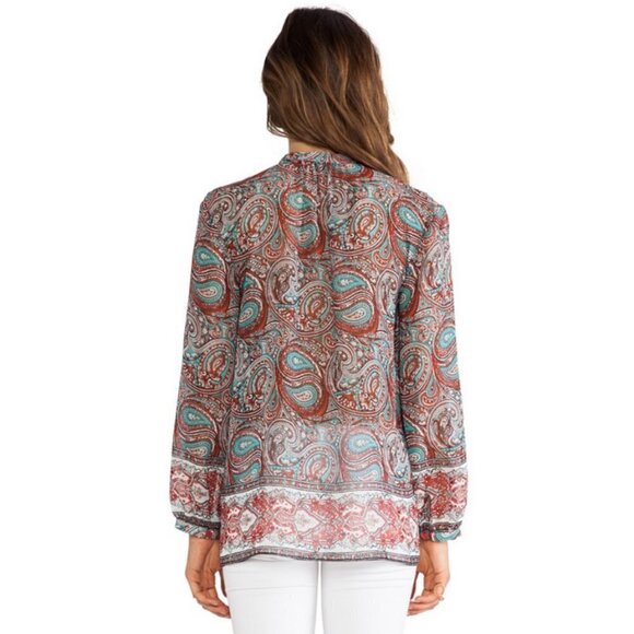 💕RACHEL ZOE💕 Violet Peasant Neck Tie Blouse in Parrot & Bright Red 6 - Picture 4 of 16